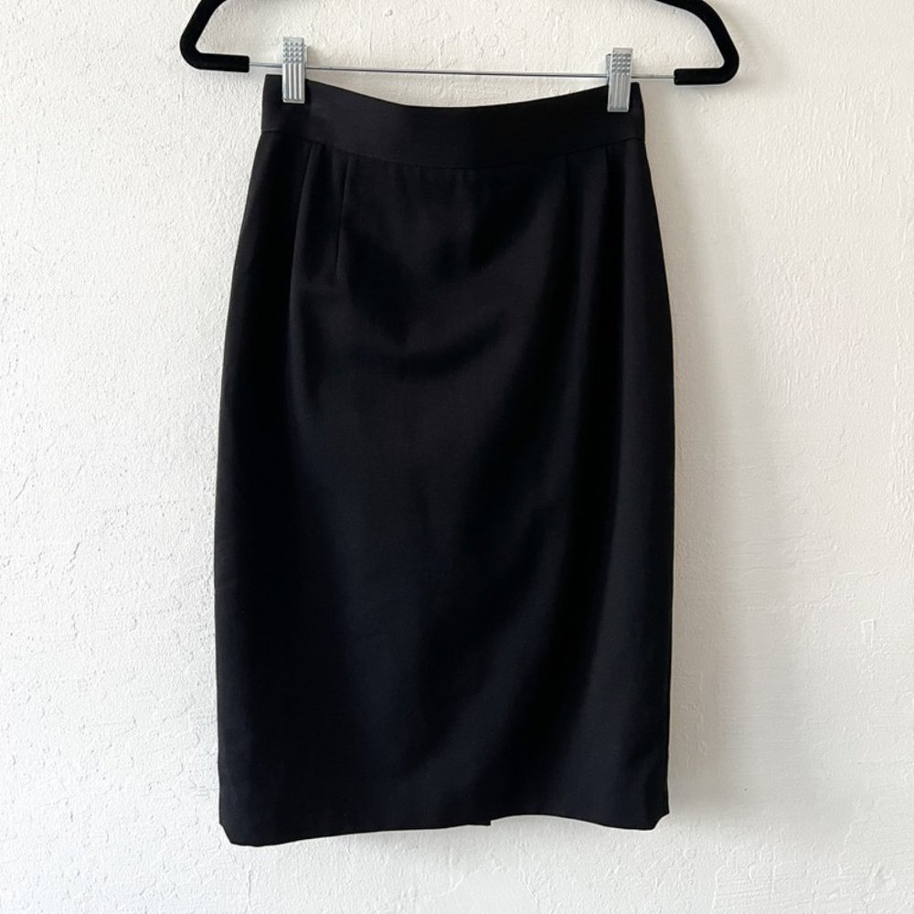 80s Christian Dior Vintage Black Wool Pencil Skirt 40 Made in Italy 25"W